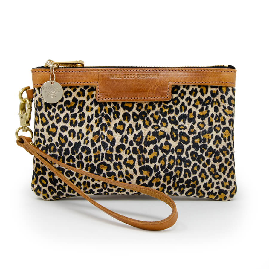 Premium Diana Mini Clutch - Light Leopard Print Velvet - Will Bees Bespoke