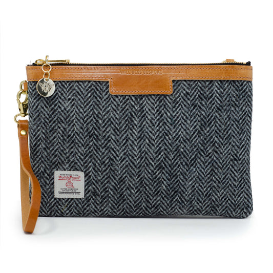 Premium Diana Clutch - Harris Tweed® Grey Herringbone - Will Bees Bespoke