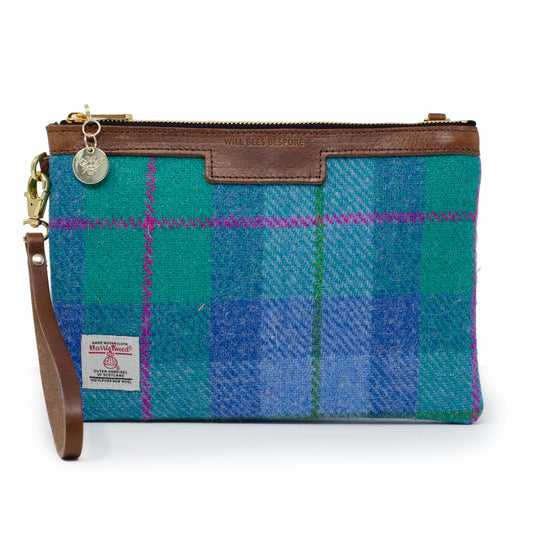 Diana 2 in 1 Clutch - Harris Tweed® Blue & Teal - Will Bees Bespoke