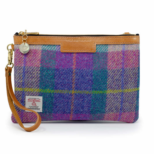 Premium Diana Clutch - Harris Tweed® Pink & Purple - Will Bees Bespoke