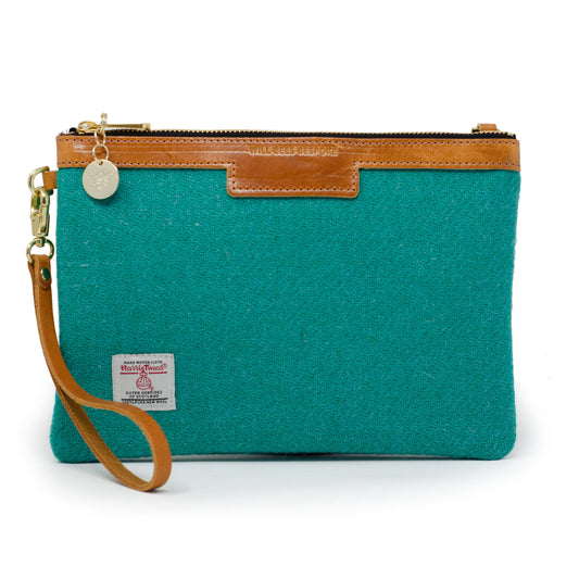 Premium Diana Clutch - Harris Tweed® Teal - Will Bees Bespoke