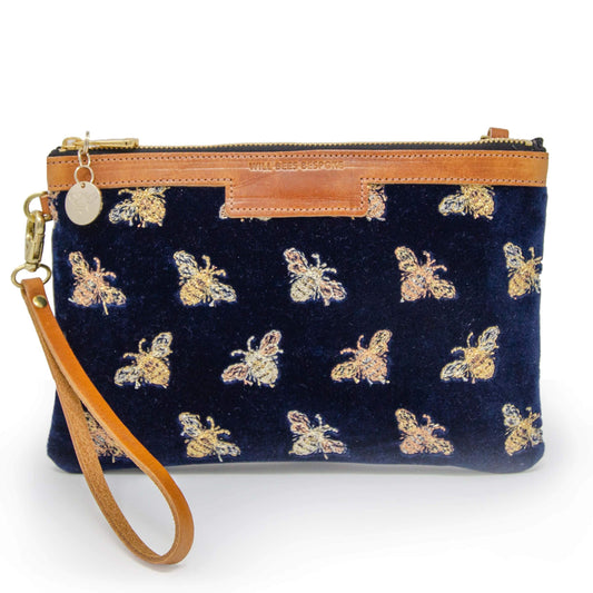 Oversized Diana Clutch - Classic Bees on Navy Velvet - Will Bees Bespoke