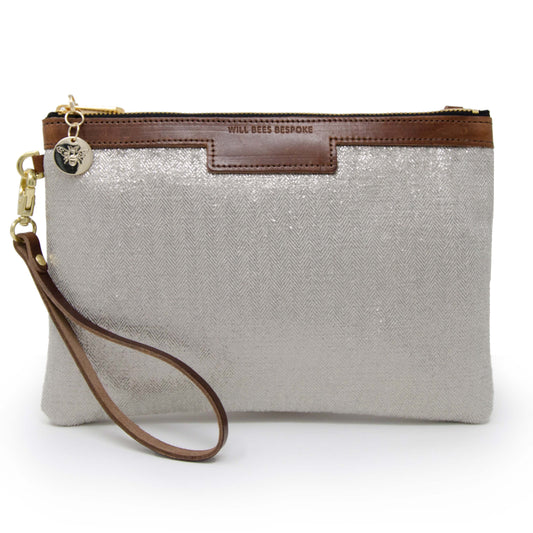 Premium Diana Clutch - Silver Herringbone Sparkle - Will Bees Bespoke