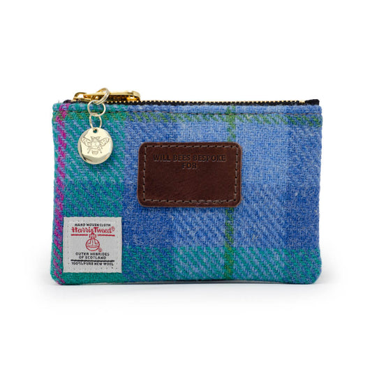 Jane Coin Purse - Harris Tweed® Blue & Teal - Will Bees Bespoke