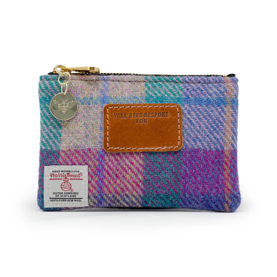 Jane Coin Purse - Harris Tweed® Pink & Purple - Will Bees Bespoke