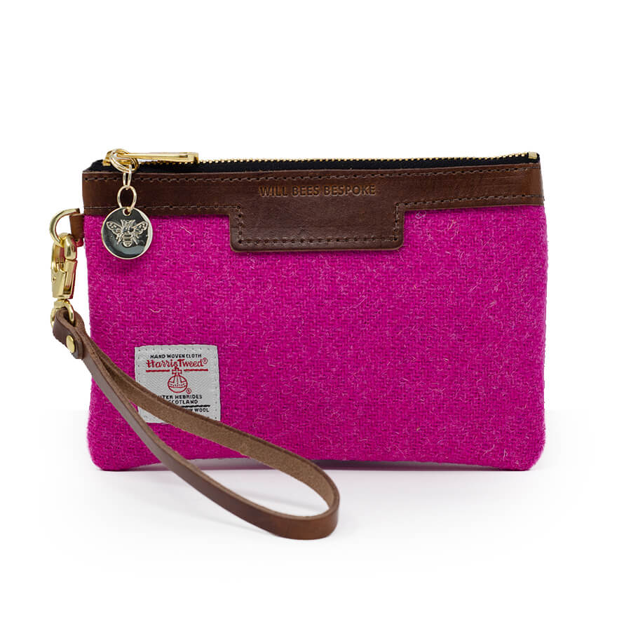 Premium Diana Mini Clutch - Harris Tweed® Bright Pink - Will Bees Bespoke