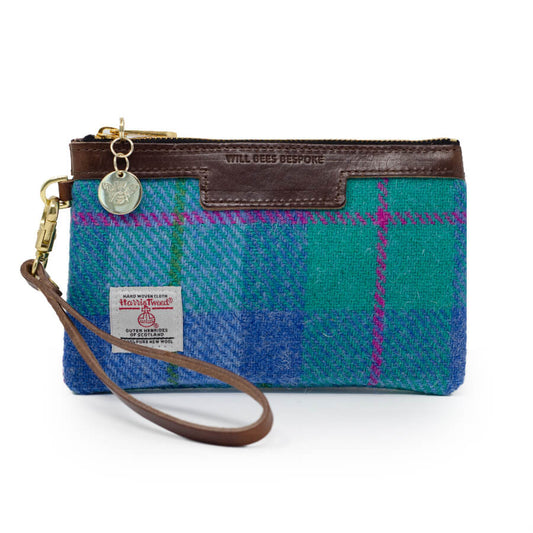 Premium Diana Mini Clutch - Harris Tweed® Blue & Teal - Will Bees Bespoke