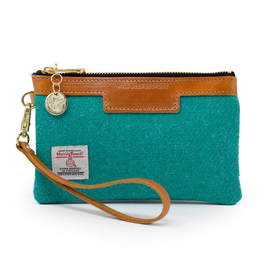 Premium Diana Mini Clutch - Harris Tweed® Teal - Will Bees Bespoke