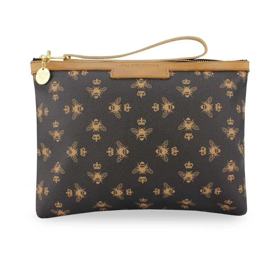 Will Bees Bespoke Signature Charlotte Clutch in Brown Bee Print