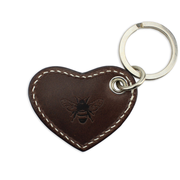 Small Leather Heart Keyring - Brown
