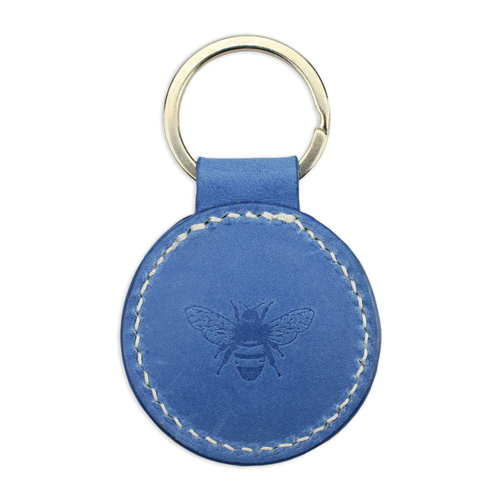 Small Leather Round Keyring - Blue