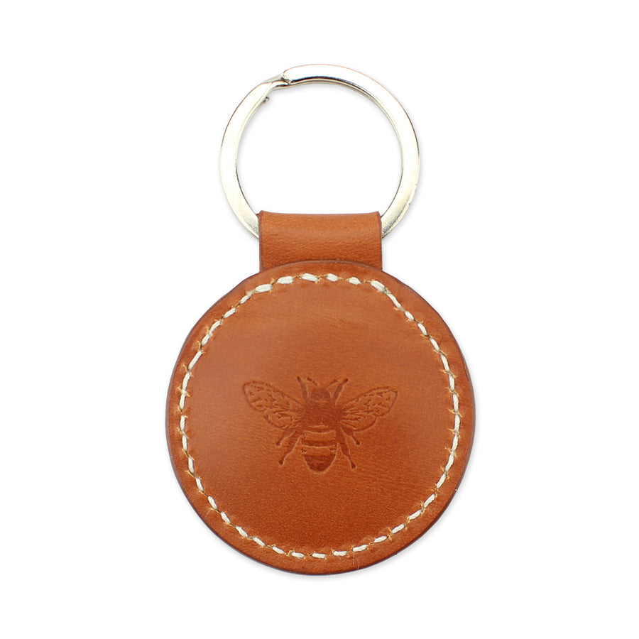 Small Leather Round Keyring - Tan - Will Bees Bespoke