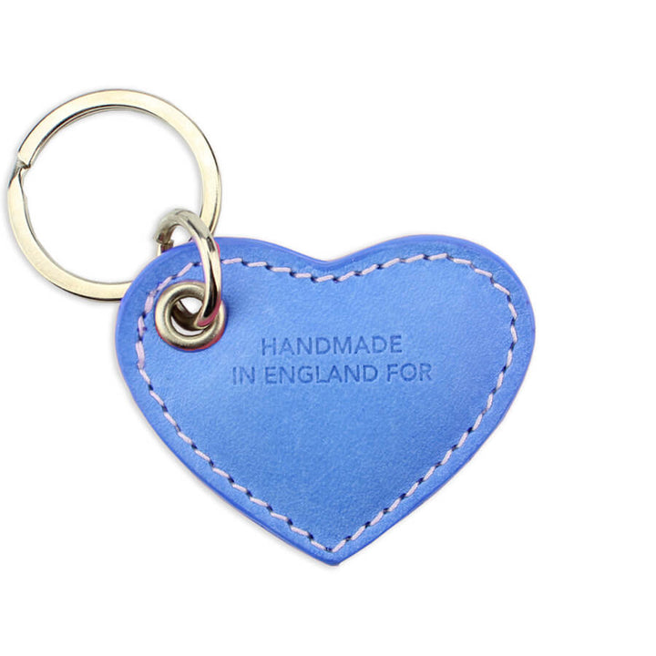 Small Leather Heart Keyring - Blue