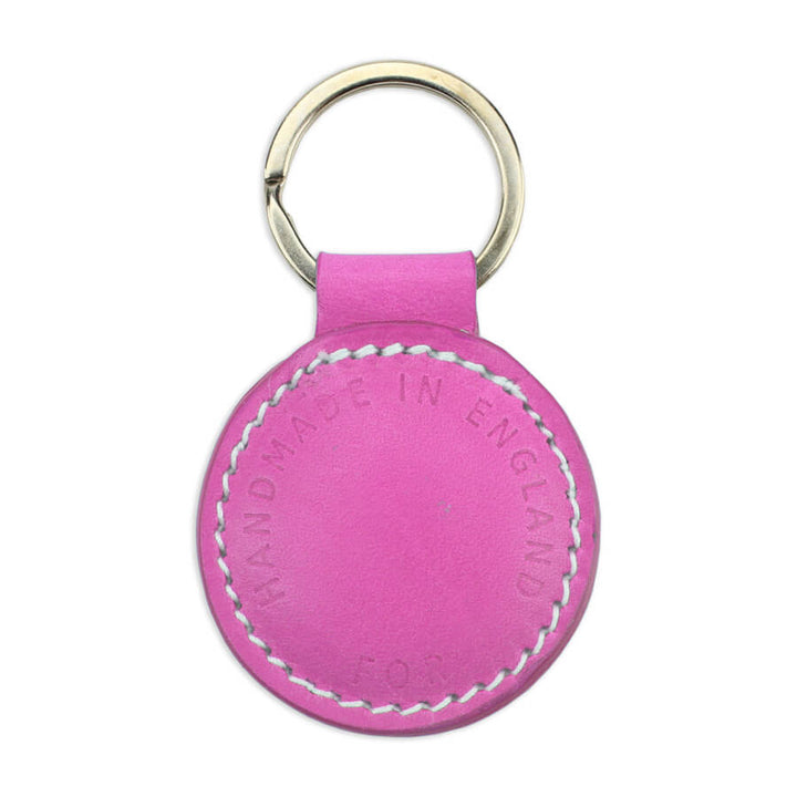 Small Leather Round Keyring - Pink