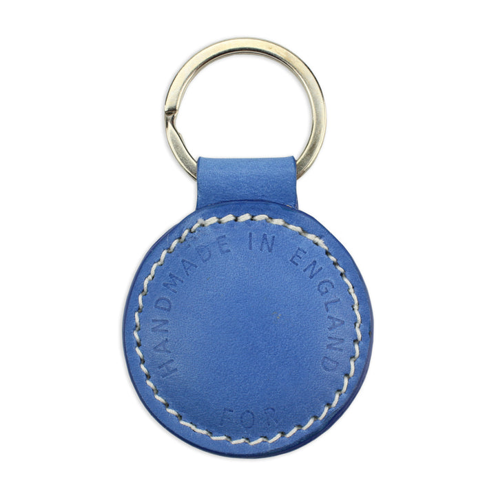 Small Leather Round Keyring - Blue