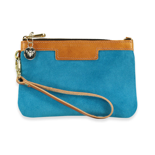 Mini Diana 2 in 1 Clutch - Turquoise Suede - Will Bees Bespoke