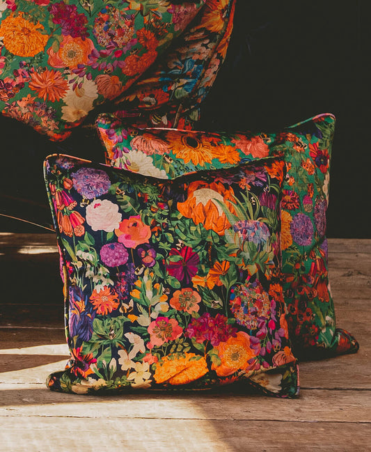 Medium Cushion - Bee Story in Indigo - Will Bees Bespoke