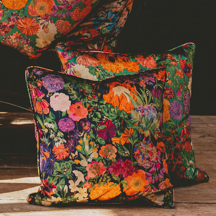 Medium Cushion - Bee Story in Indigo
